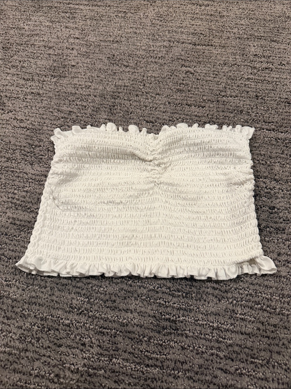 White Smocked Ruffle Tube Crop Top — Women's Strapless Summer Top